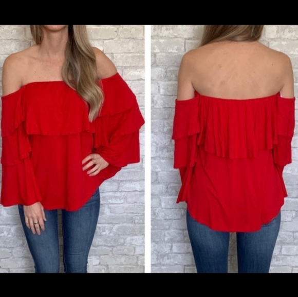 Red OFF SHOULDER TOP - Picture 3 of 5